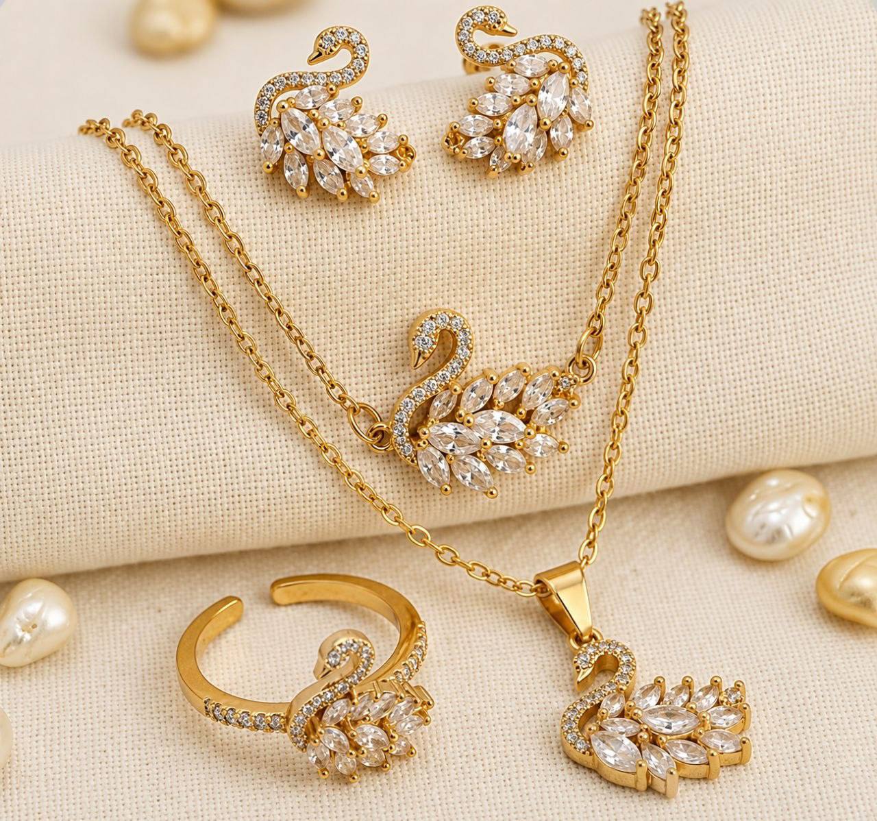 🦢✨ Parure Swarovski – Collection Swan ✨🦢 4pcs البجعة