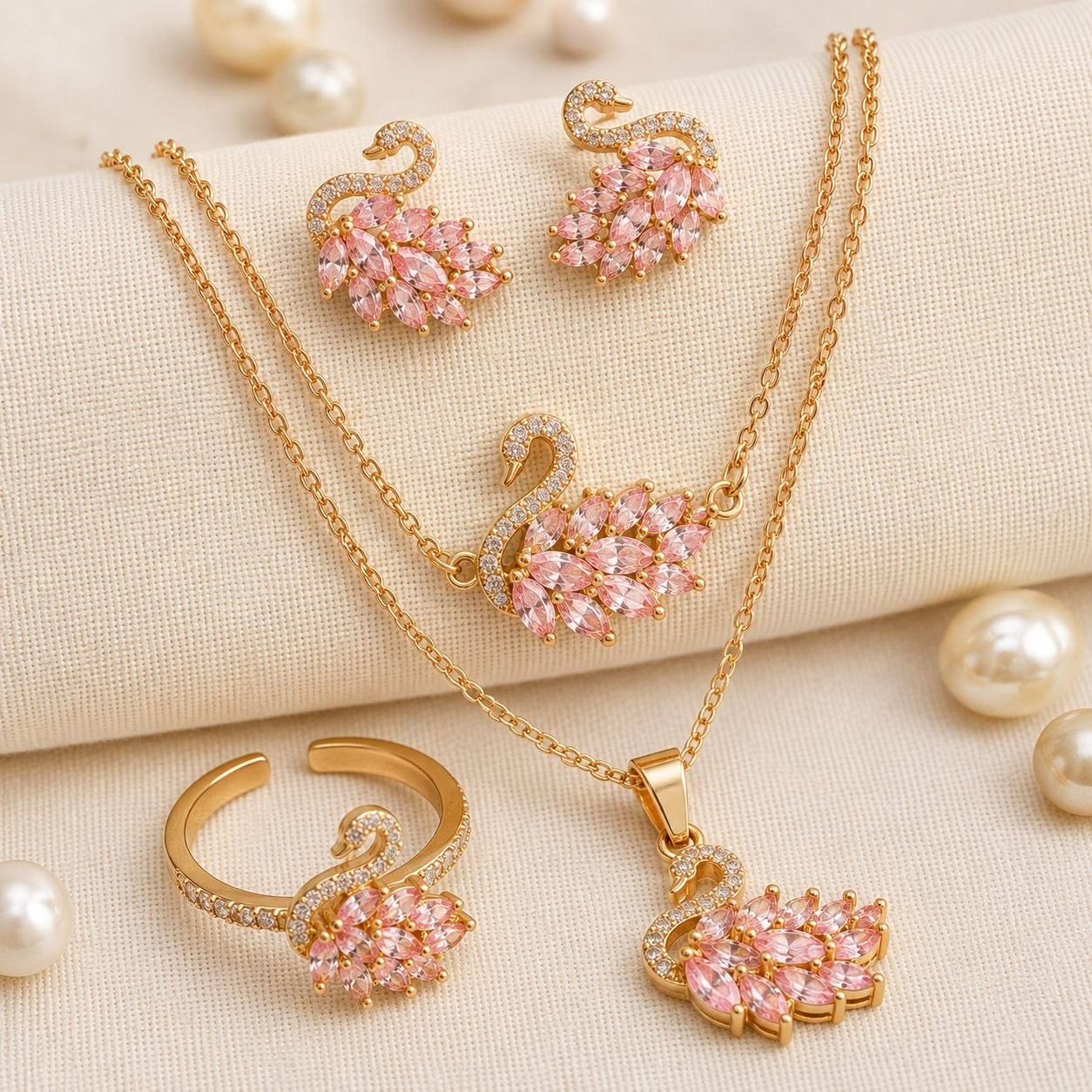🦢✨ Parure Swarovski – Collection Swan ✨🦢 4pcs البجعة