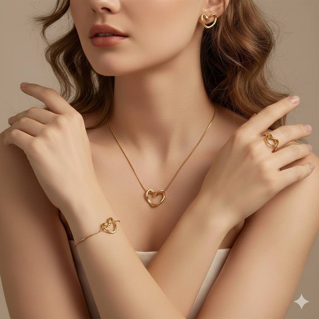 Parure 4 pcs Cœur Tendance